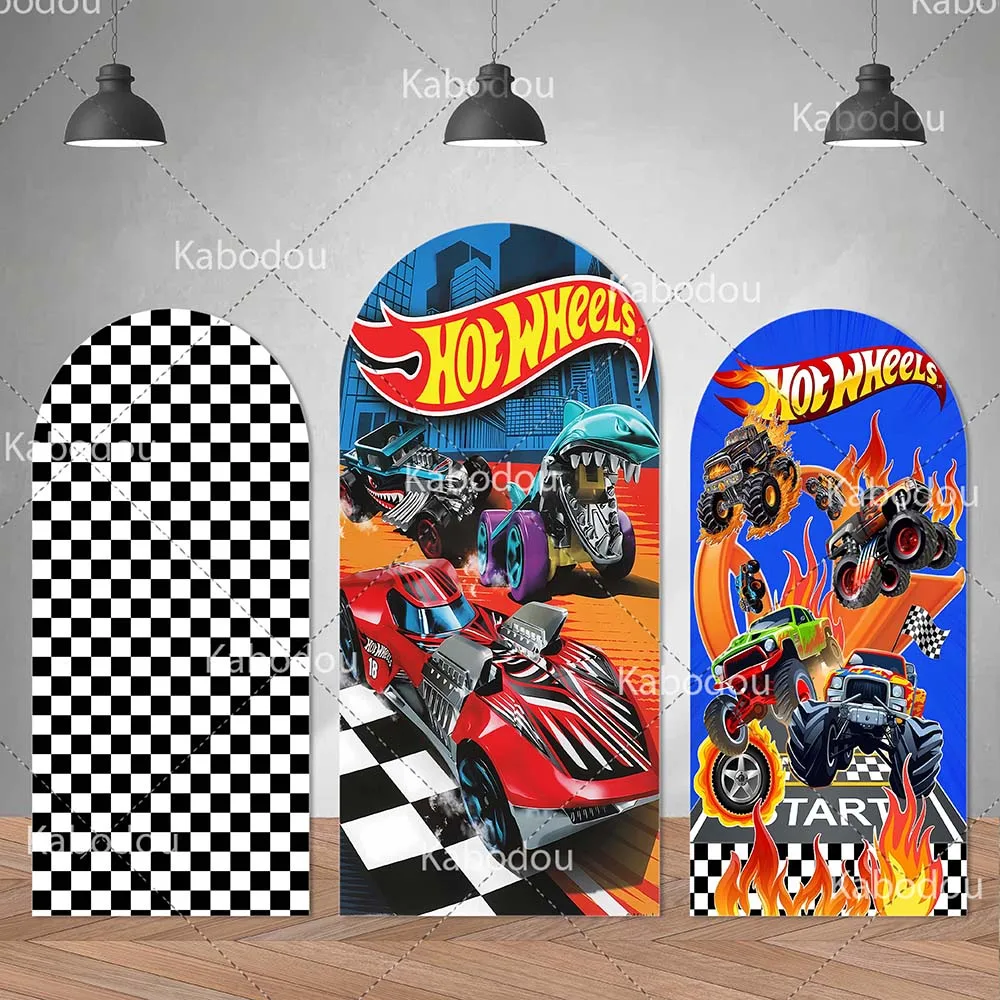 

Hot Wheel Backdrop Arch Flame Racing Cover Kid Birthday Party Decoration Baby Shower Photo Photography Background Studio Prop
