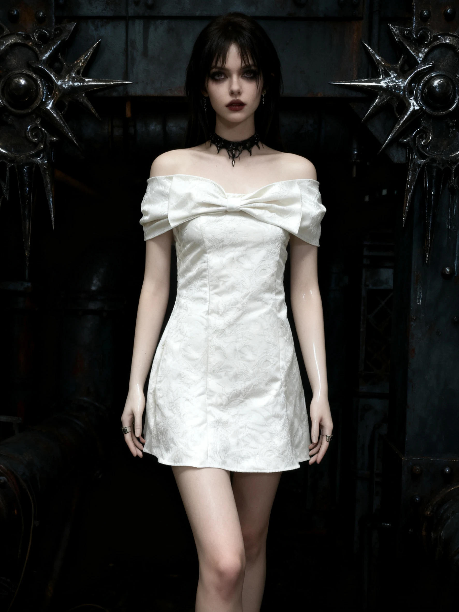 

Summer European and American women's strapless temperament sexy bow dress French women's jacquard short evening gown