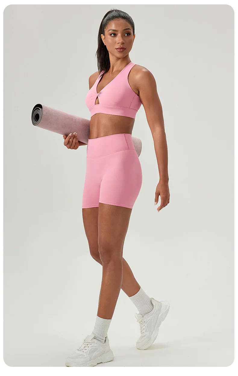 Zwei Stücke Fitness Yoga Set Frauen Einfarbig Sommer Gym Anzug Atmungsaktiv Schnell Trocknend Kurze Sportswear Workout Kleidung – Detail 7