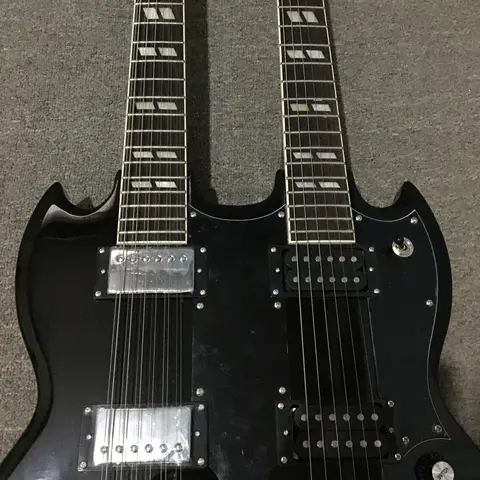 Black 12+6 Double Neck Electric Guitar 12+6strings HH Chrome Hardware Free Ship