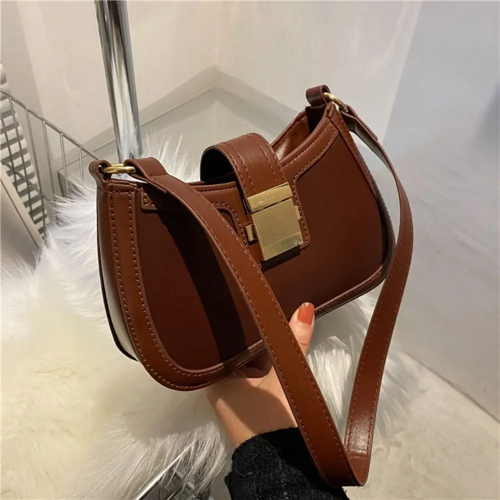 Vintage Trendy Ladies Underarm Shoulder Bag Solid Color Lacquer PU Leather Handbag Fashion Simple Female Purse