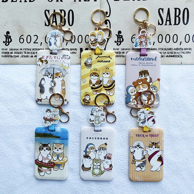 

Cartoon Cat Card Holder Keychain Anime Stretchable Embedded Card Sleeve Pendant Cute Adult Card Birthday Gift