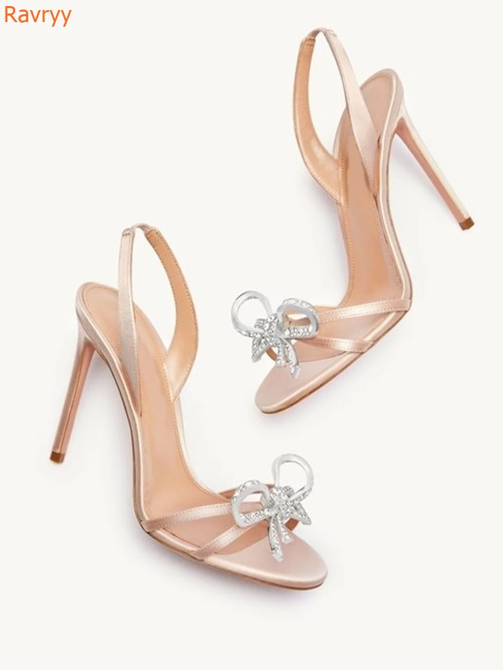 Butterfly Knot Crystal Sandals Stiletto Heel Back Strap Shoes Women Open Toe Slingback Shiny Sandals Casual Beautiful Shoes