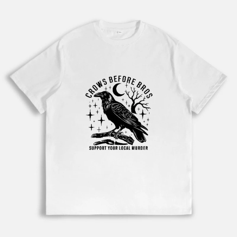 

Crows Before Bros T Shirt Gothic Raven Graphic Tee Dark Humor Halloween Bird Lover Top Vintage Retro Casual Streetwear