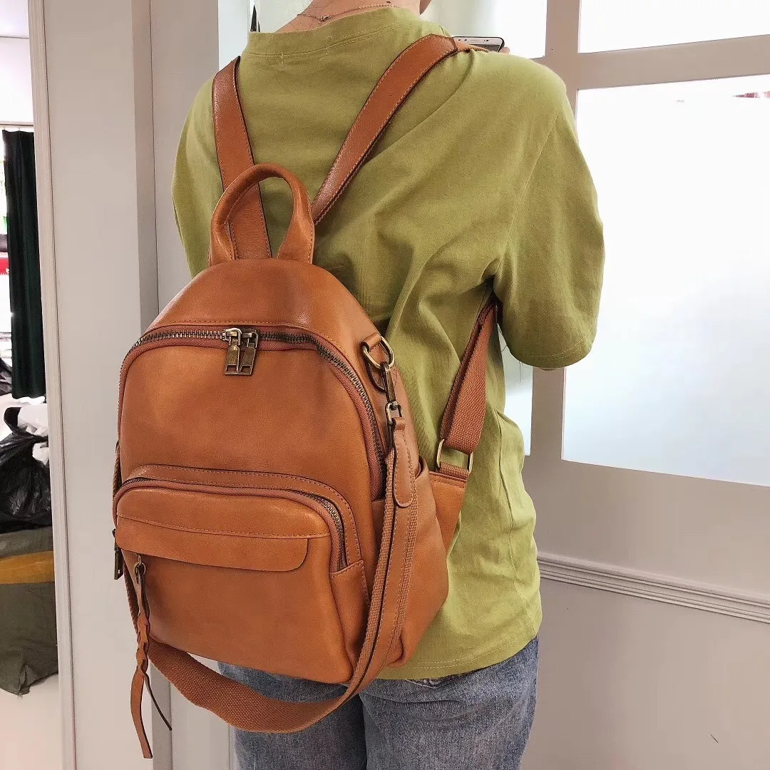 Nesitu Highend Vintage A4 Coffee Yellow Brown Black Full Grain Genuine Leather Women Backpack Cowhide Girl Travel Bag M6015