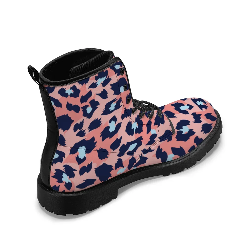 Pink leopard print mid-calf boots trendy autumn winter boots suitable for both men and women