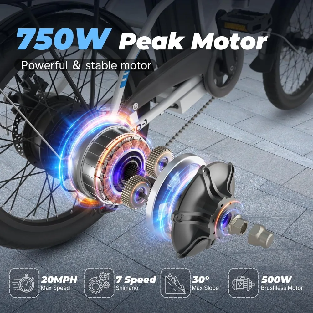 Electric Bike - Peak 750W Folding Ebike for Adults Up to 40 Miles 20MPH,Stylish 20