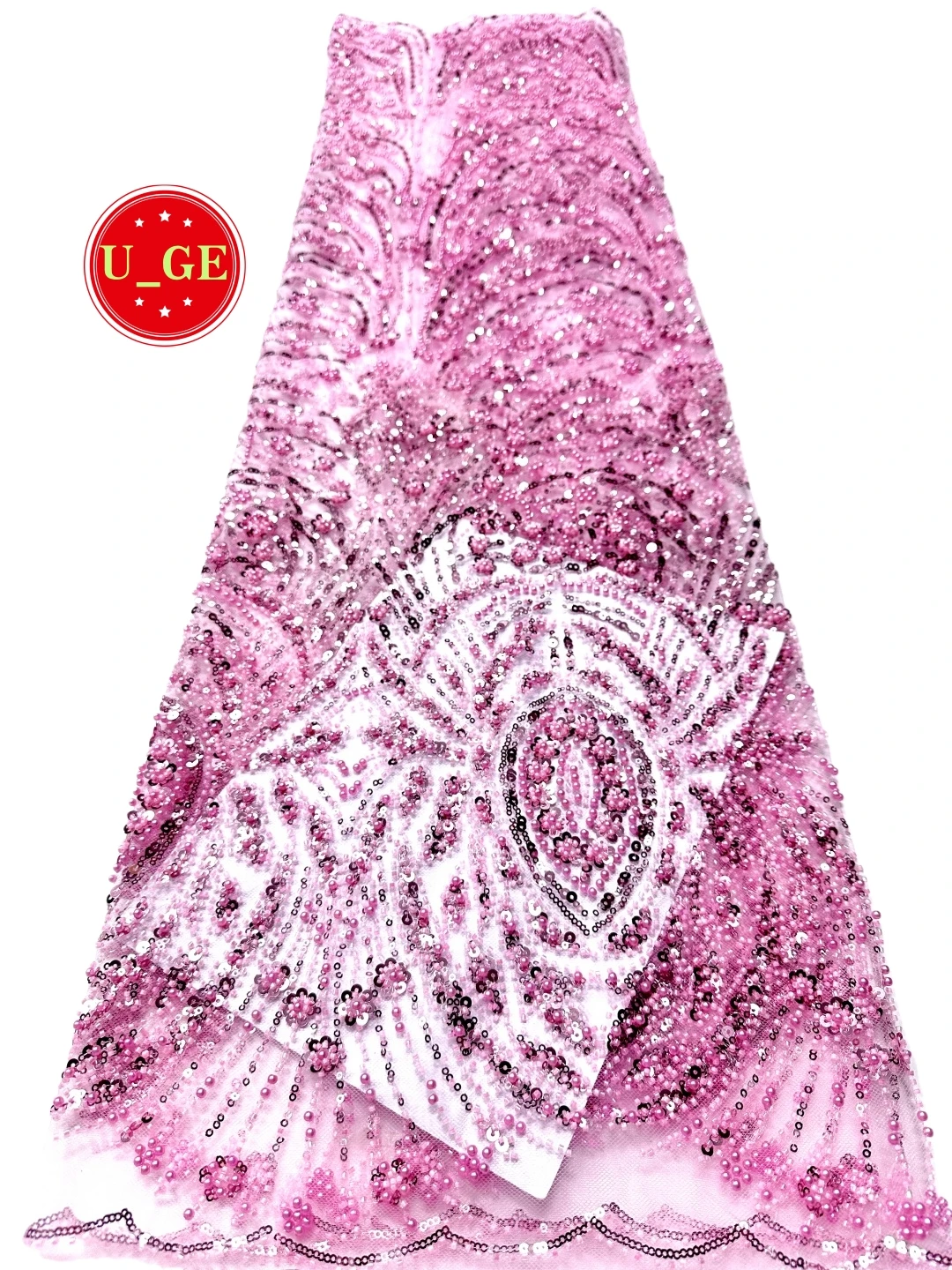 

2026Luxurious Delicate Soft Beaded Lace Fabric with Stones–Elegant High-Quality Tube Lace for Wedding & Evening DressesU_GE8196