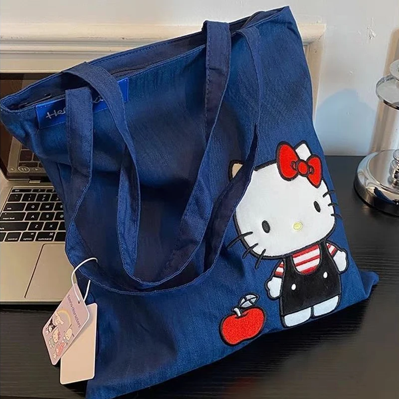 Anime Sanrio Hello Kitty Canvas Bag KT Cat Large Capacity Storage Bag Y2K Casual Shoulder Tote Bag Christmas Birthday Gifts