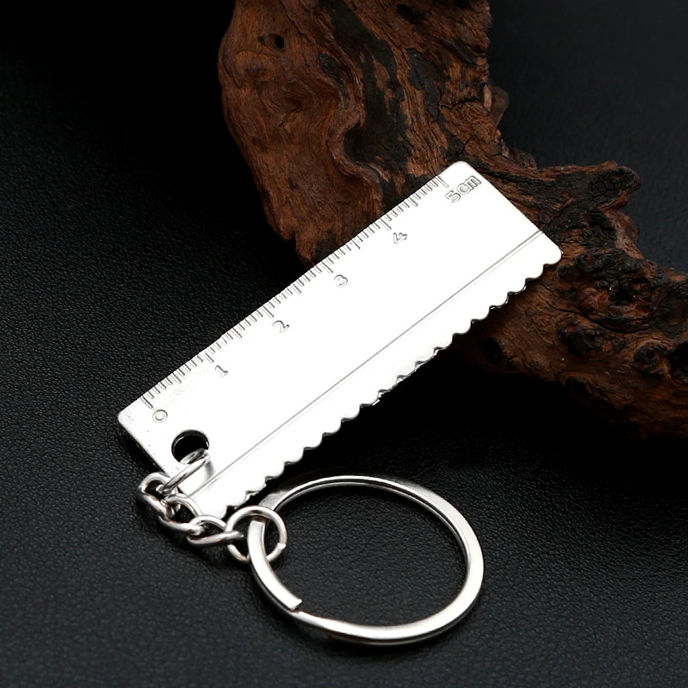 Alloy Pocket Ruler Keychain 5Cm Mini Straight Ruler Key Ring Portable Measuring Tool Pendant Unisex Creative Small Tool Gift
