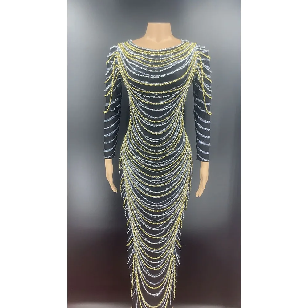 

Host DJ Colored Diamonds Show Thin Hip-wrapped Long Dress Elastic Adult Stage Performance Clothing Birthday Party Evening Dress