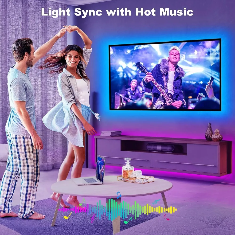 Bluetooth RGBWW LED Lights for 70-75 Inch TV with App Control, RGB+Tunable White 3000K-6500K TV LED Backlight with RF Remote, Mu
