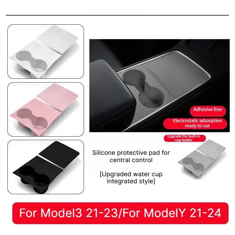 Für Tesla Model 3/Y 2021-2023 Silikon-Mittelkonsole mit Getränkehalter-Matte, elektrostatisch haftend, Autozubehör
