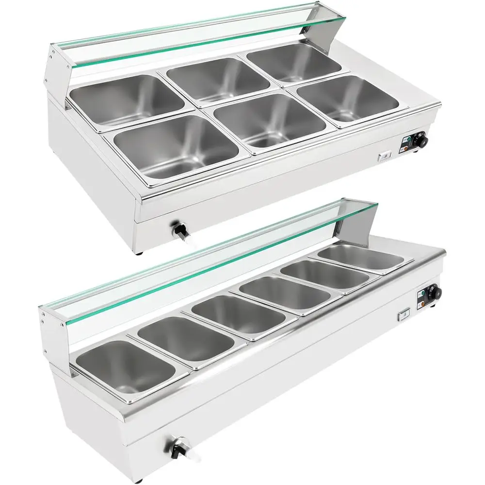 

1500-Watt Countertop Stainless Steel 6 x 8 Quart Electric Steam Table with Temperature Control for Catering and Restaurants