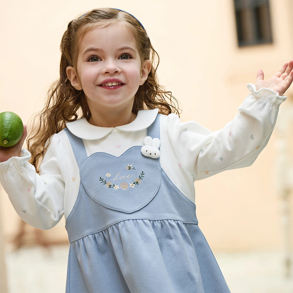 Dave Bella Girl Knitted Dress Spring Autumn Children Sweet Dresses Baby Elegant Outdoor Dress Cute Rabbit Kids Clothes DB1260249