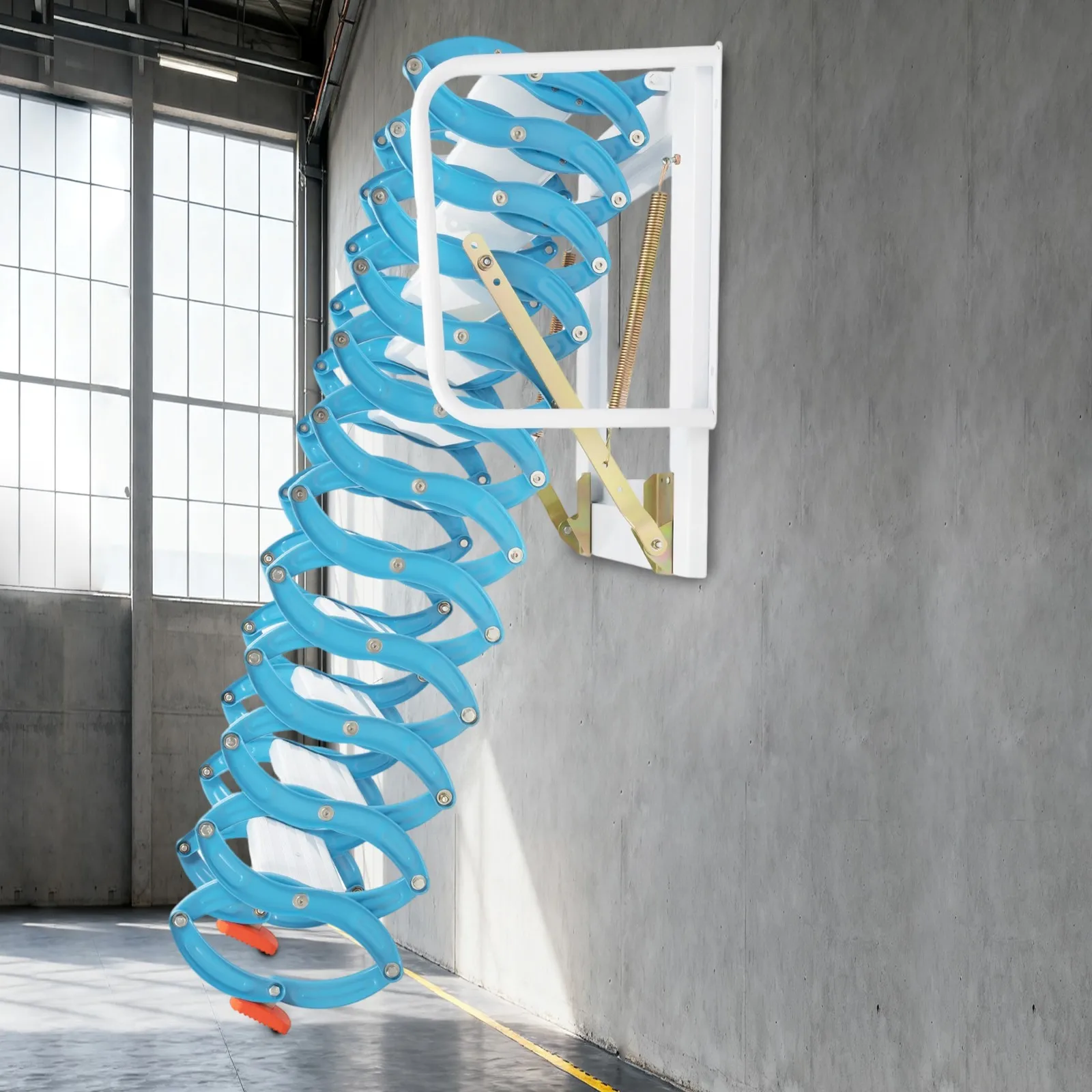 12.5ft Height Pull Down Attic Ladder, Folding Loft Stairs with Anti-Slip Feet & Alloy Steel Spring, Easy to Install