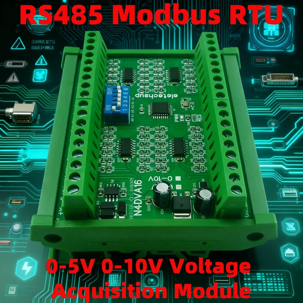 

RS485 Modbus RTU 0-5V 0-10V Voltage Acquisition Module 16CH Differential Analog Input Module DC 12V 24V for PLC HMI Battery Pack