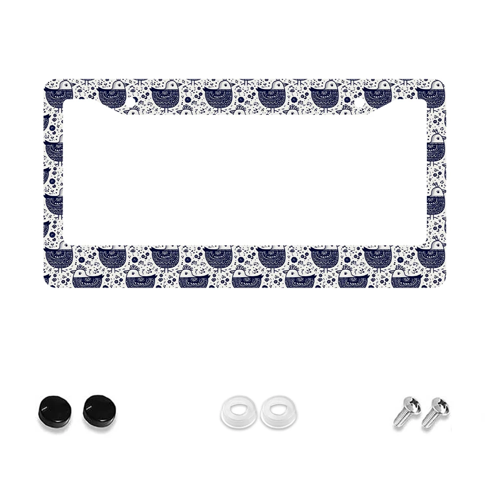 

1 шт. Рамка номерного знака с сине-белым птичьим узором и 2 отверстиями, алюминиевый материал, 6x12 дюймов с набором винтов, ретро-новинка Car De