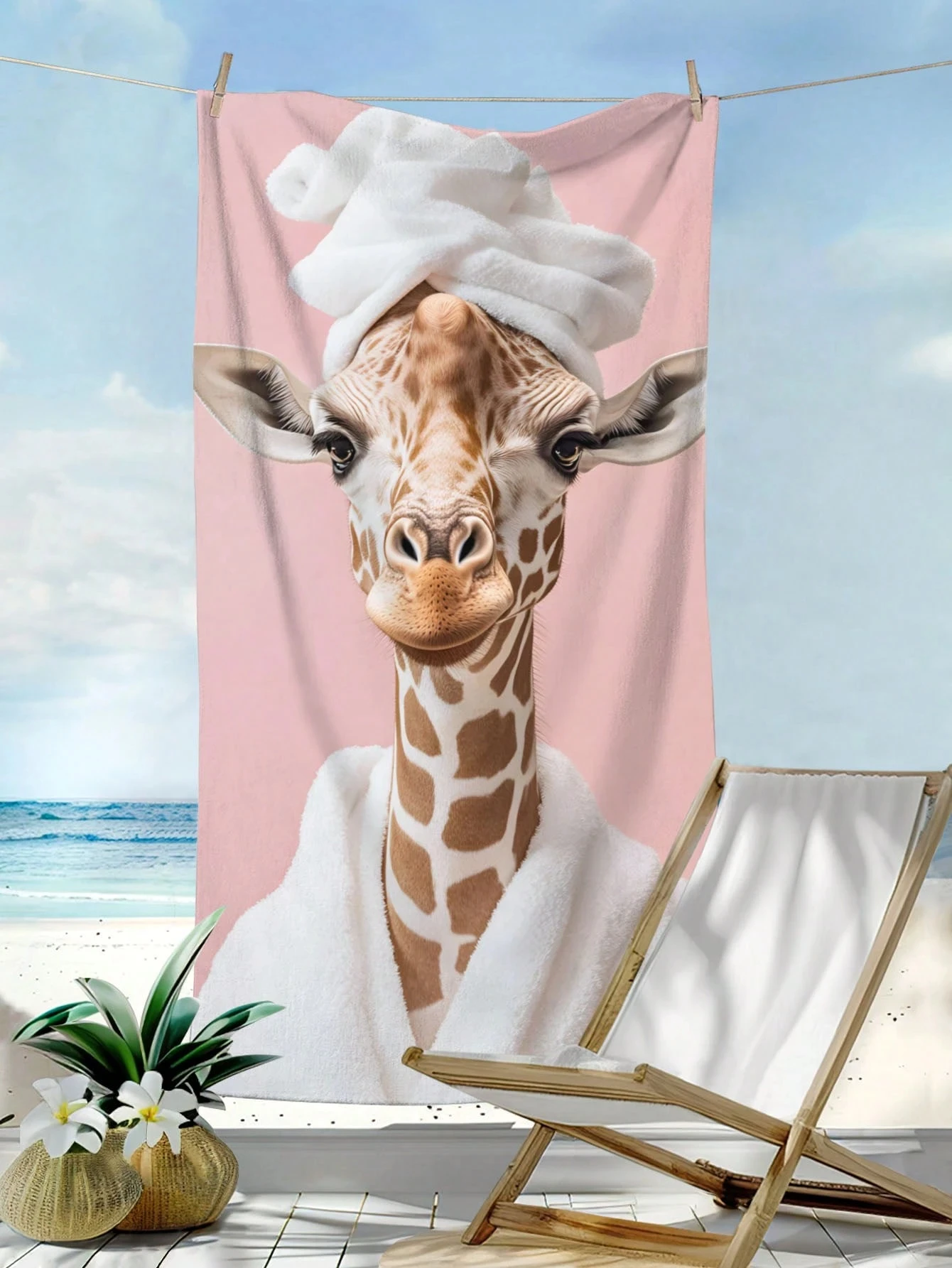 

1 шт., быстросохнущее пляжное полотенце из полиэстера с милым халатом и жирафом, с 2D принтом, всесезонное, легкое, мягкое, унисекс для плавания/серфинга/камеры