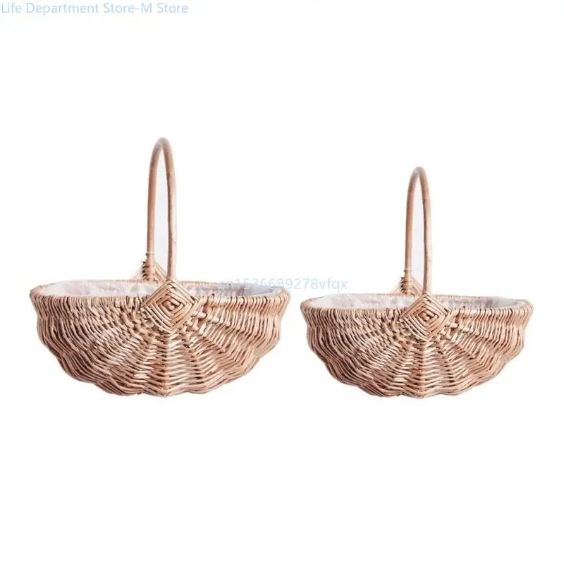 

Handwoven Flower Basket with Handle Portable Collection Container Household