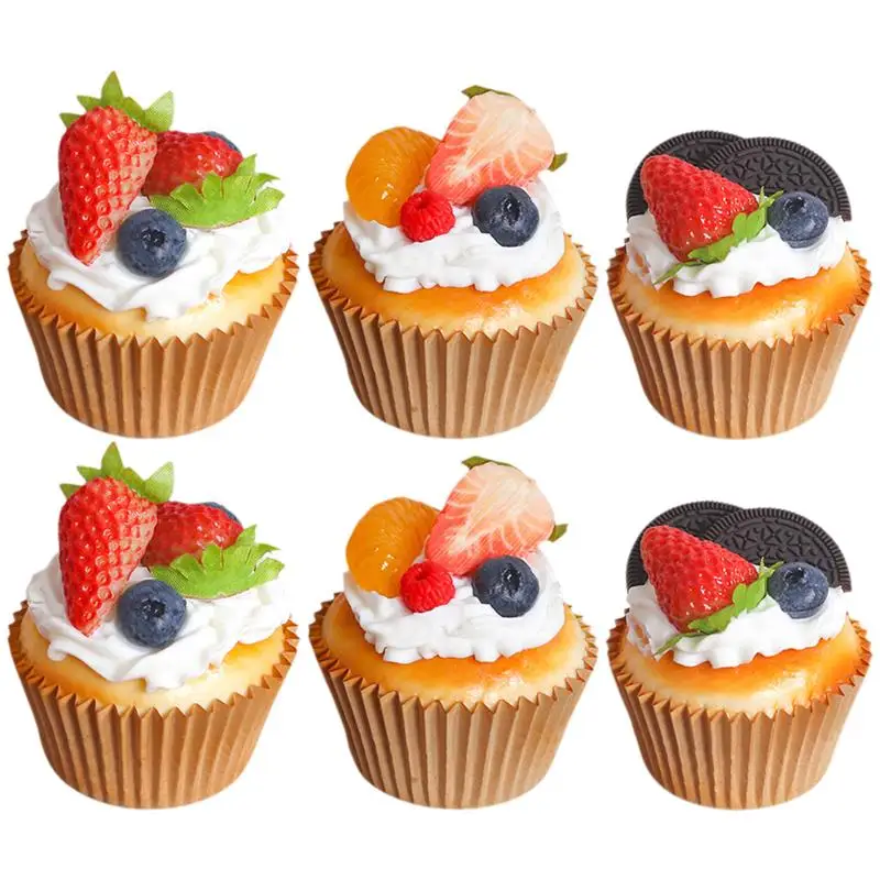 

6Pcs Realistic Cupcake Cake Decor Home Decoration Party Fake Cupcakes Cake Models Photo Props Home Decors for Display Photo