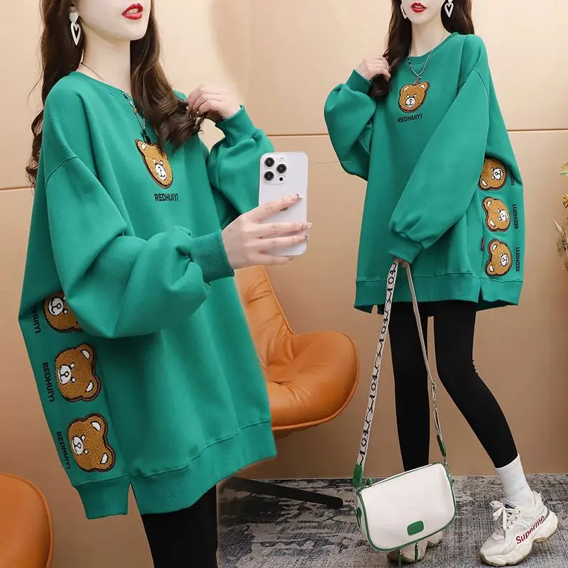 

Fashion O-Neck Loose Embroidery Cartoon Sweatshirts Female Clothing 2023 Autumn Winter Oversized Korean Tops Casual Sweatshirts