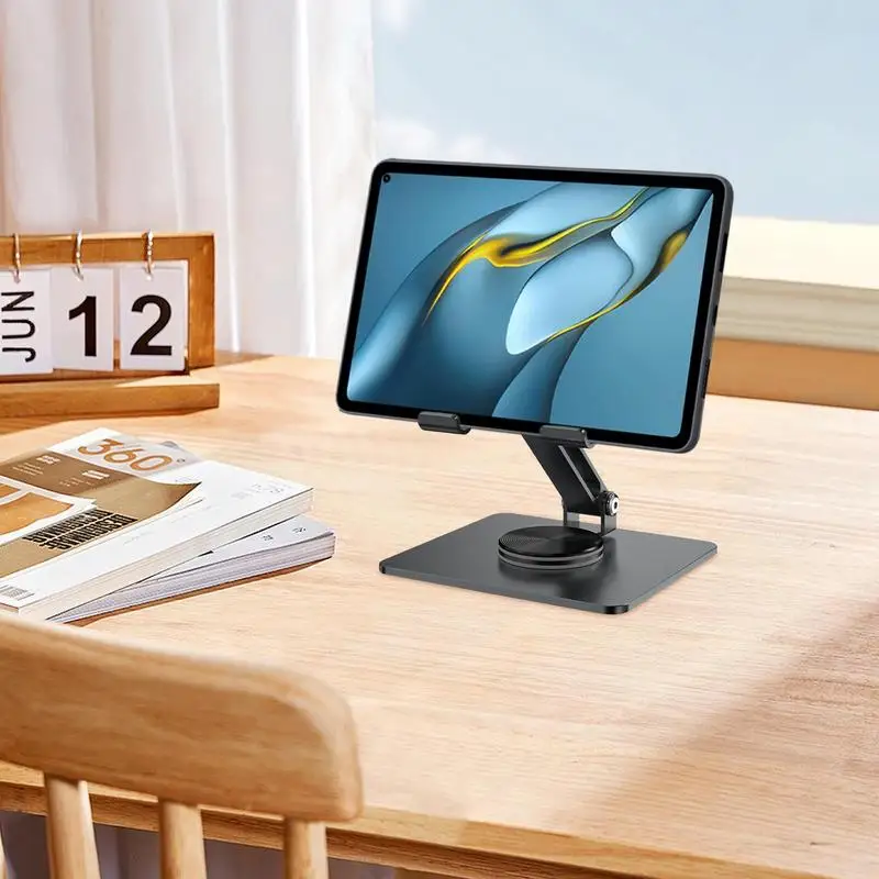 Desktop Tablet Stand Adjustable Foldable Aluminum Tablet Mount 360 Degree Rotating Portable Monitor Stand Non-Slip Foldable