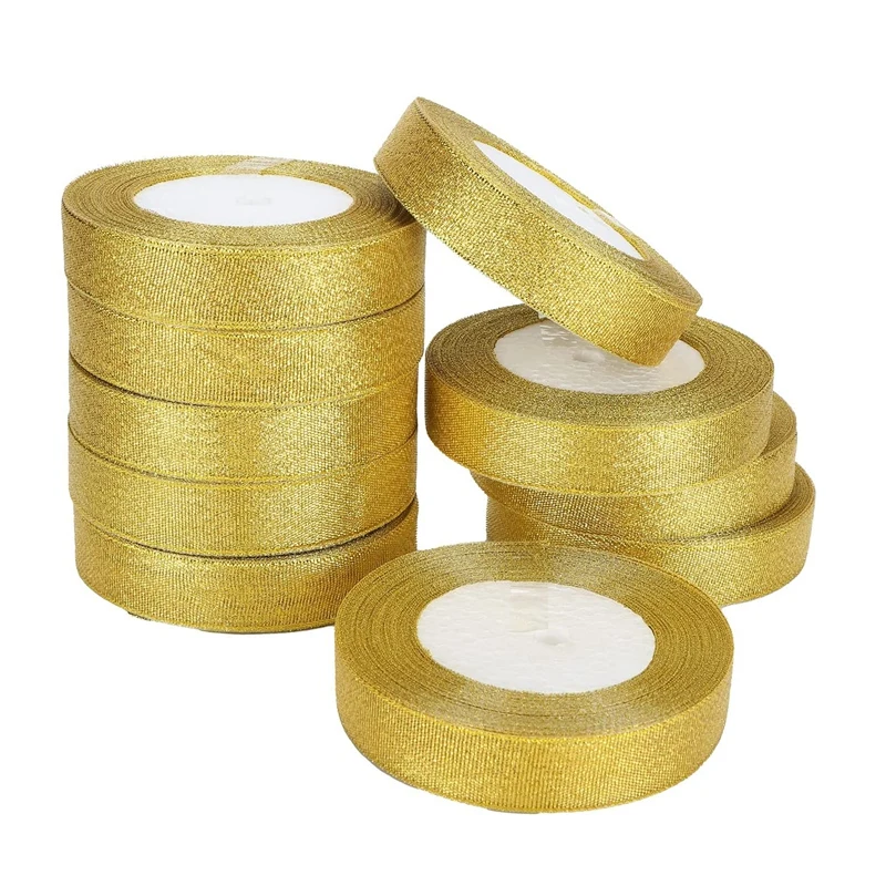 

10PCS Gift Ribbons For Presents Gift Wrapping 25 Yards Ribbon Golden Crafts Christmas Gift DIY Cake Box Decoration