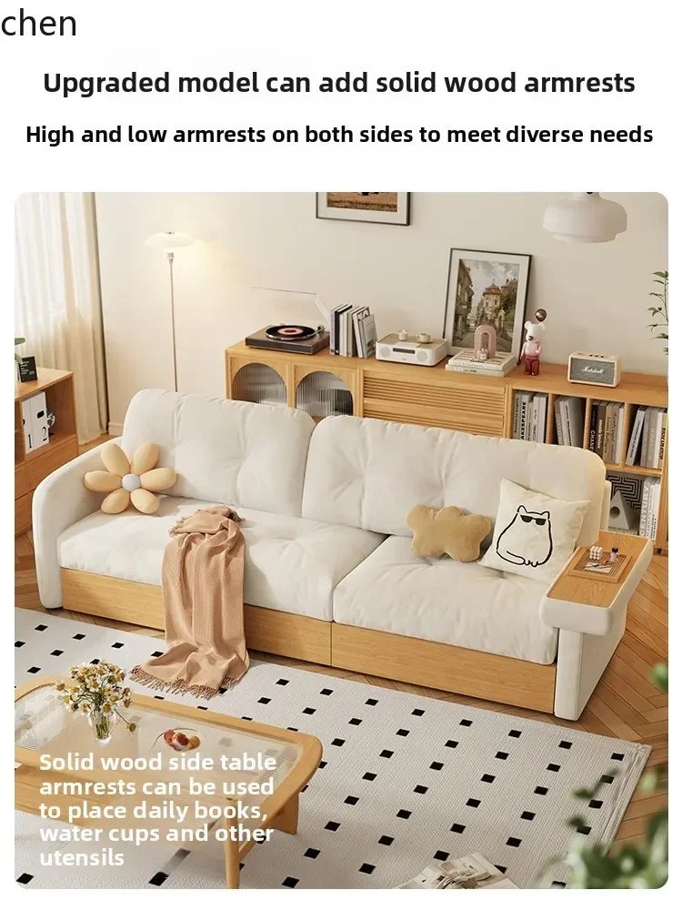 HT  Storage Cloud Sofa Living Room Original Wood Style Fabric Solid Wood Sofa Bed