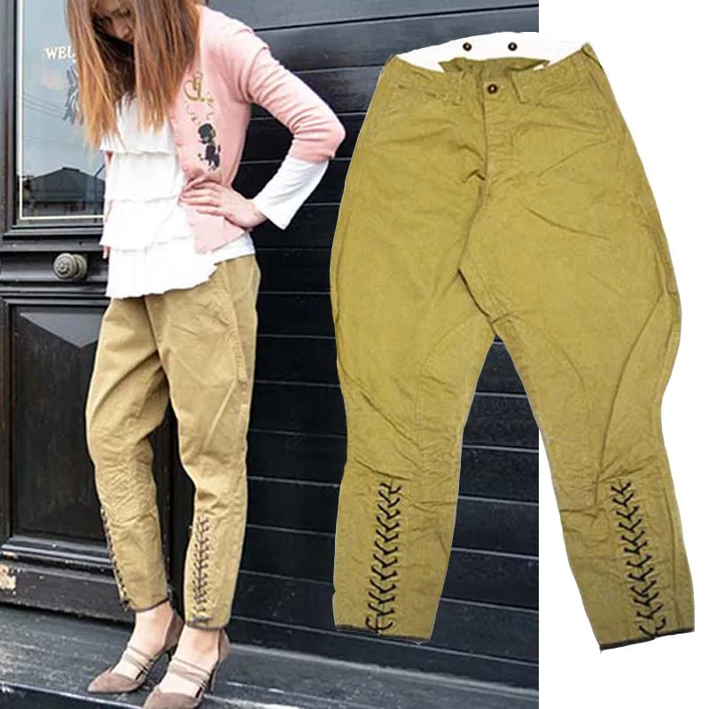 

YANGHAOYUSONG homemade women's twill cotton 9-point pants pencil pants World War II breeches