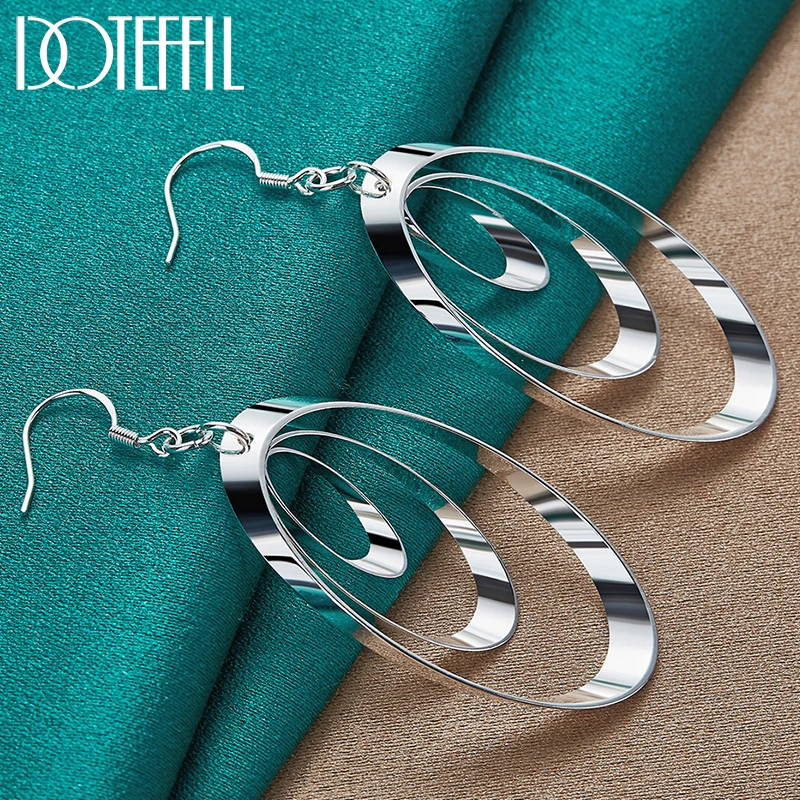 

DOTEFFIL 925 Sterling Silver Three Round Circle Drop Earrings Charm Women Jewelry Fashion Wedding Engagement Party Gift