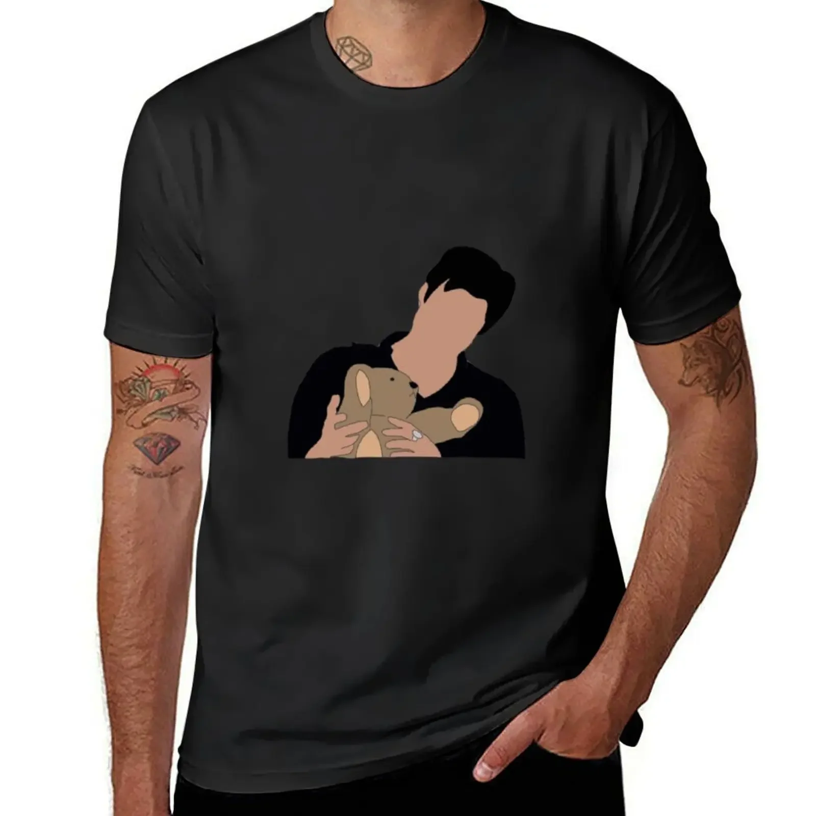 Damon Salvatore with miss cuddles T-Shirt aesthetic clothes anime clothes plain black t shirts men