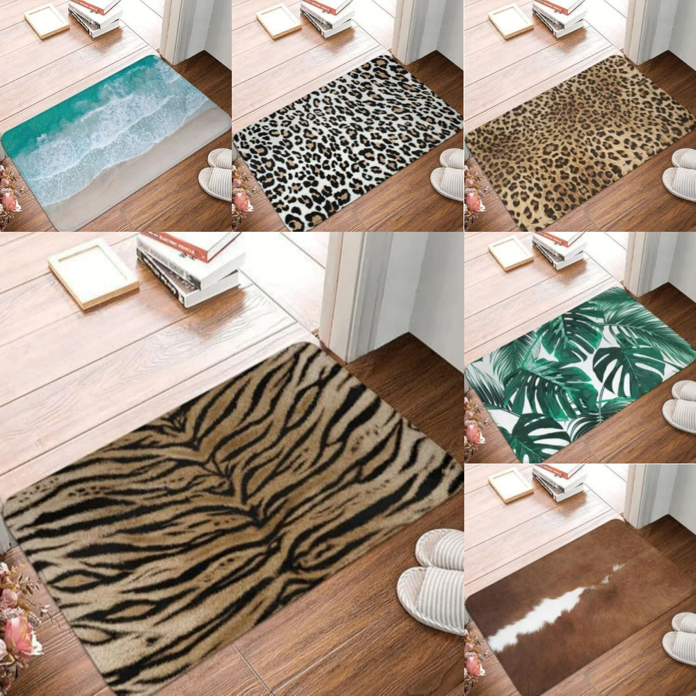 

1Pcs RLeopard Print Fur Pattern Door Mat WELCOME Rug Living Room Bedroom Entry Doormat Outdoor Nonslip Floor Mat Kitchen Mat