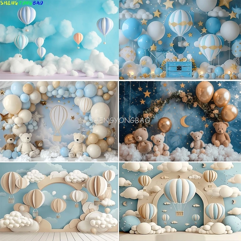 

Purple Blue Room Air Balloons Photography Backdrops Baby Shower Party Birthday Hot Air Children Photo Studio Background MY-04