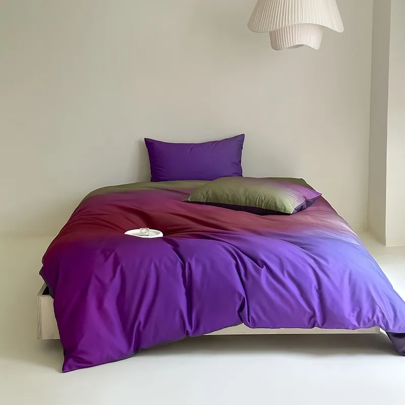 

Premium Bedding Set Gradient Purple Full Double Queen King 4Pcs Nordic Brushed Cotton Ultra Soft Bedding Bed Sheet Pillowcases