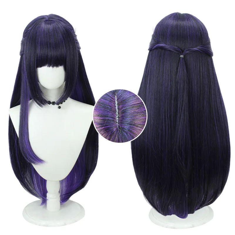 Cosplay wig with black and purple gradient, middle parting, anime style hair