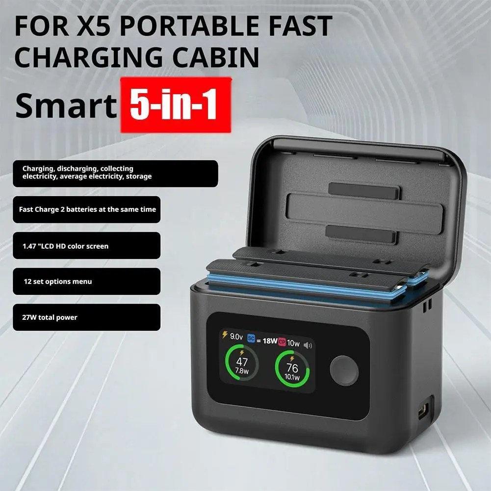 

Smart 27W Fast Charging Hub With LED Display For Insta 360 X5 Fast Charging Box Dual-slot Charging Battery Charger Storage Case