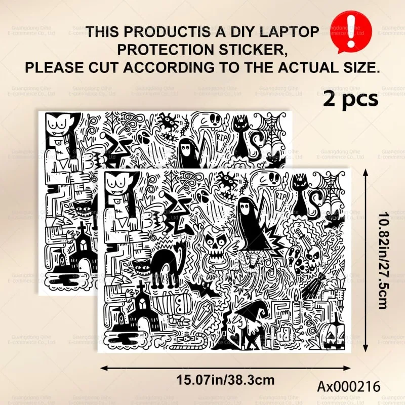 2 Pcs 15.07*10.82 Inches Cute doodle animation Laptop Stickers Aesthetic Vinyl Decals MacBook Tablet PC Waterproof Cute Crafts