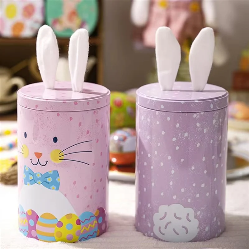 

ABHB-Easter Chocolate Jar Sweets Airtight Box With Bunnyears Lid 4Pcs Table Centerpieces Decoration Food Storage Jar