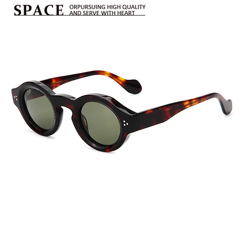 High-end Rivet Thick Frame Retro Small Round Acetate Sunglasses Unisex Trend UV Protection Custom Logo Eyewear