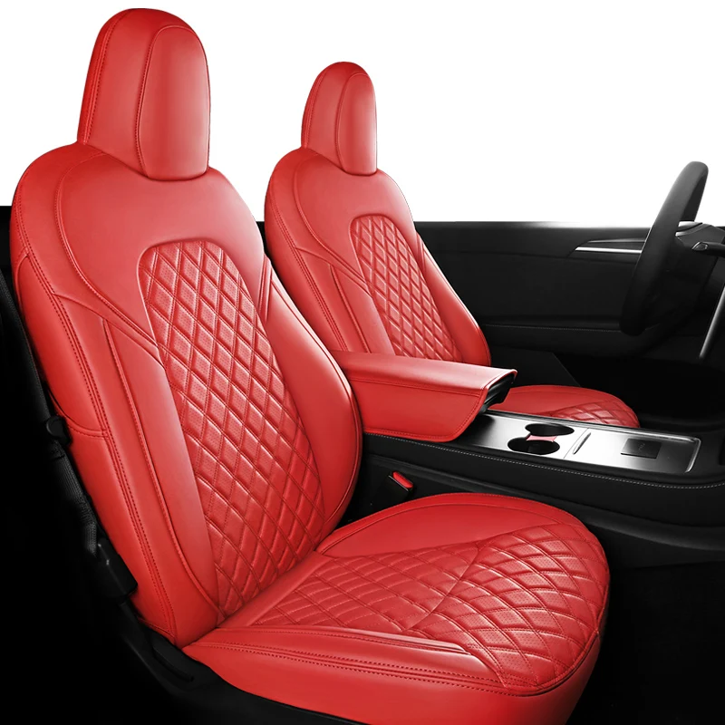 

For Tesla Model Y Custom Fit Car Seat Cover Accessories 360 Degree Full Surround Middle Genuine Leather Separate Armrest