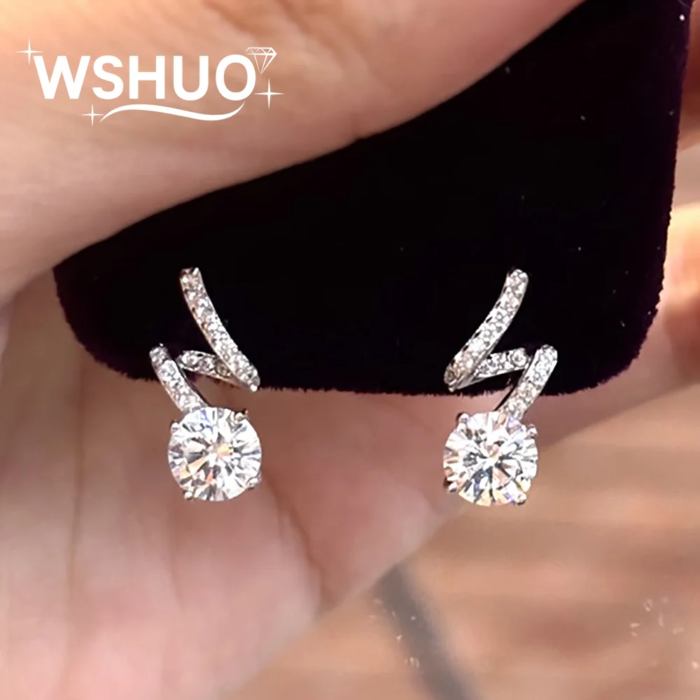 2Carat Shooting Star Moissanite Stud Earrings for Women S925 Silver Round Brilliant Cut Diamond Drop Earrings with Certificate