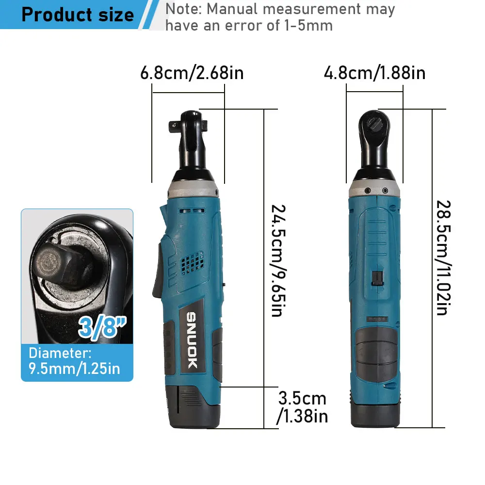 SNUOK 12V Ratchet Wrench 45N. m for Car Tire Disassembly, Mechanical Repair, DIY Furniture Assembly for Bosch Lithium Battery