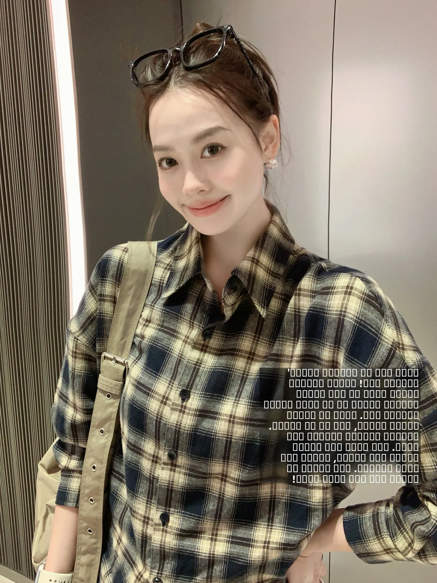 

MeiYang Retro Plaid Button-Up Collar irt Campus Feel Loose Fit Cotton Long Sve Women's Casual irt Regular Length
