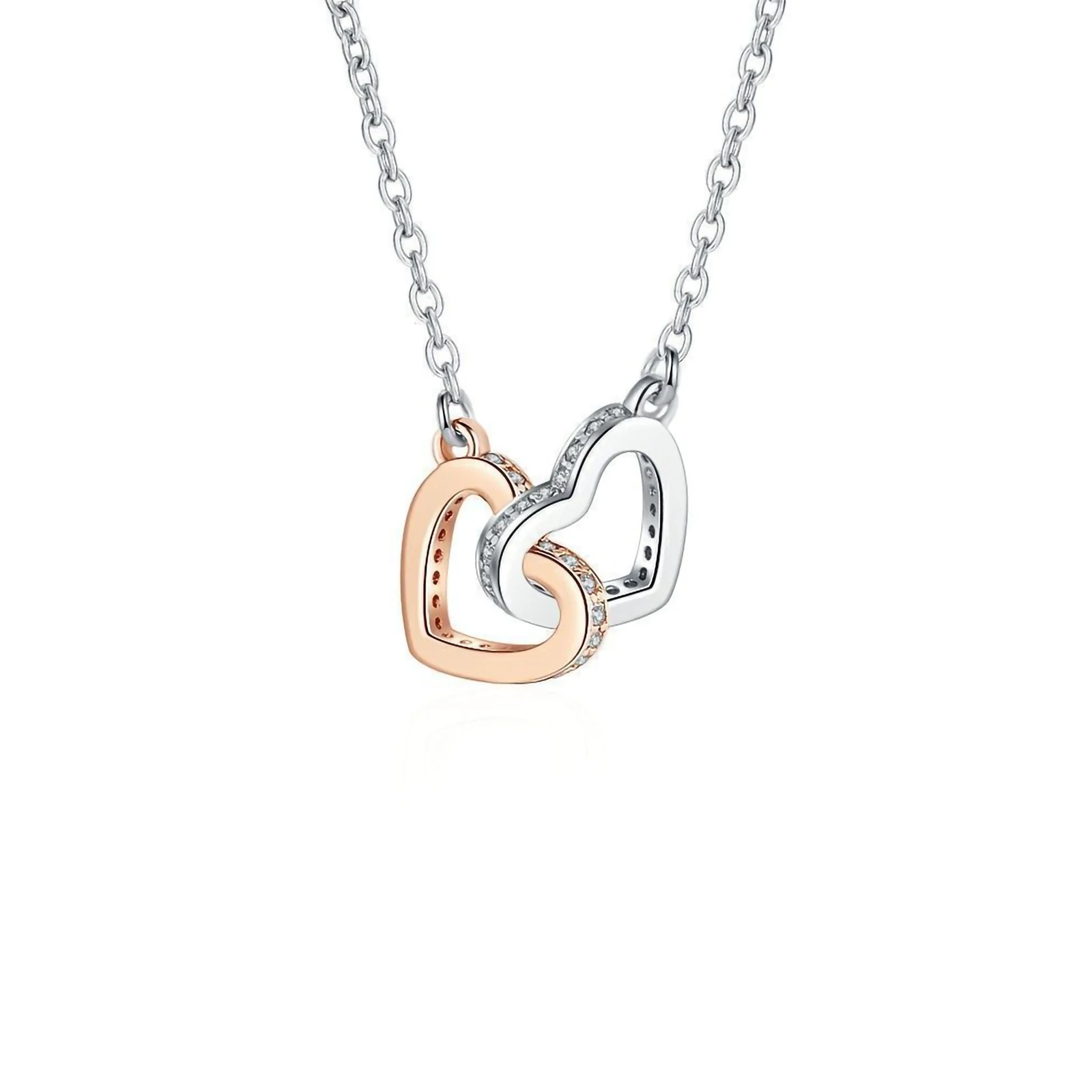 

S925 Silver Intertwined Hearts Double Hoop Necklace - Collarbone Chain for Women, Perfect Gift for Girlfriend or Best Friend