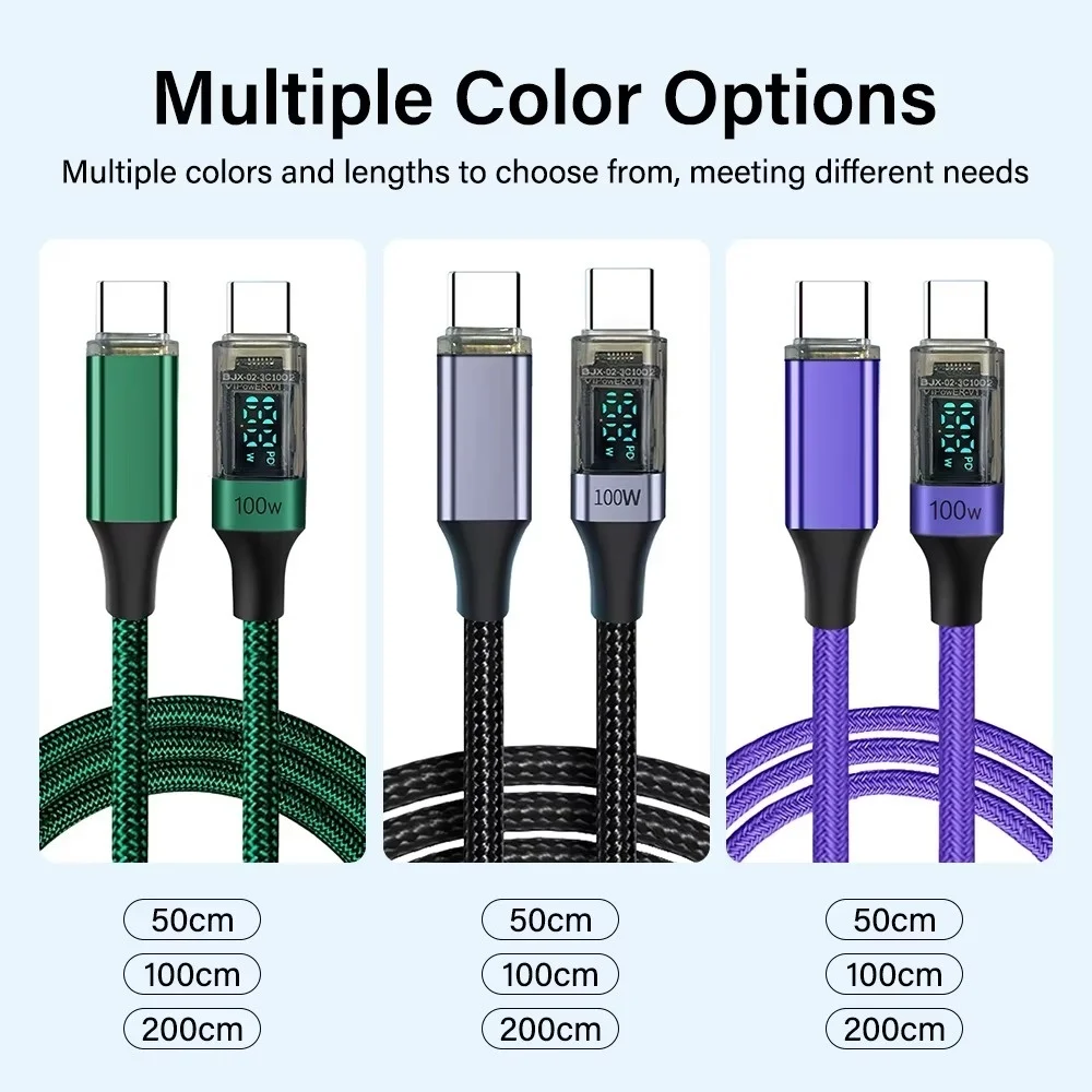 100W Fast Charging Digital Display Cable Type C to Type C Data Cord QC3.0 Type-C Charging Line Cord For iPhone 17 Samsung Laptop