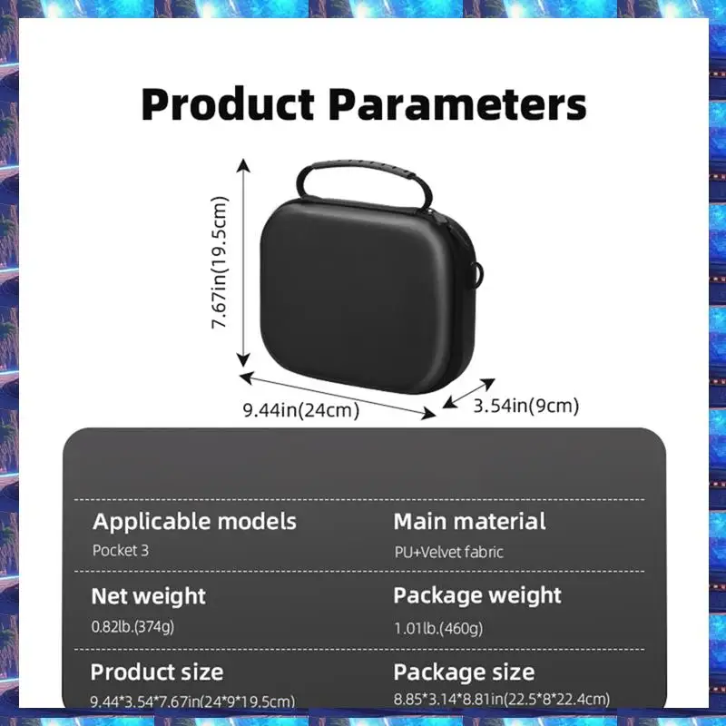 

1 PCS Portable Storage Bag Mini Handbag Accessories Black PU+Velvet Fabric For OSMO Pocket 3 Carrying Case Handheld Camera Body