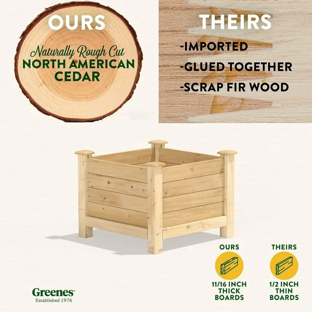 Elevated Planter 24 x 24 x 21, 3/4 Thick, Made in USA with North American Cedar