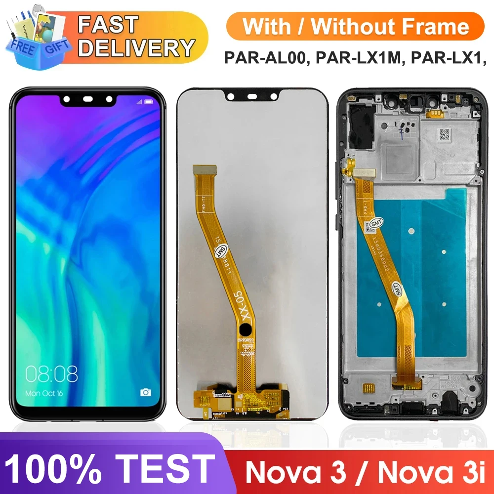 Nova 3 Display Screen with Frame, for Huawei nova 3i INE-LX1 Lcd Display Touch Screen Digitizer Assembly Replacement