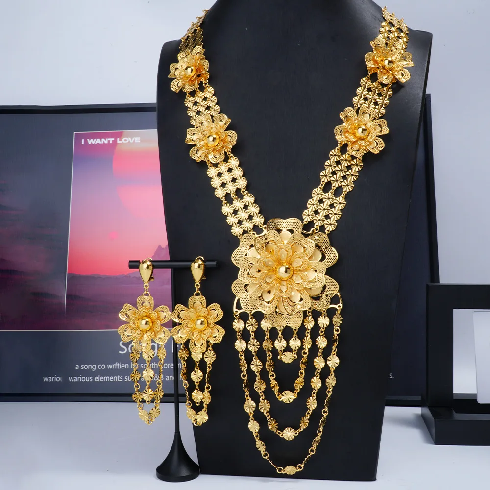 Fresh & Versatile Flower Tassel Necklace Earrings For Women 24K Gold AU999 | Daily wear, outstanding temperament